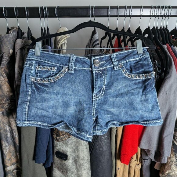 Miss Chic women's rock revival style denim shorts with rhinestones - Picture 2 of 5
